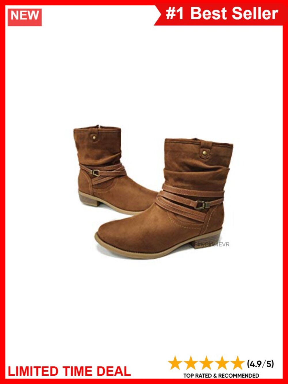 Mid Calf Slouchy Bootie Faux Suede Block Heel Side Zip Women's Boots